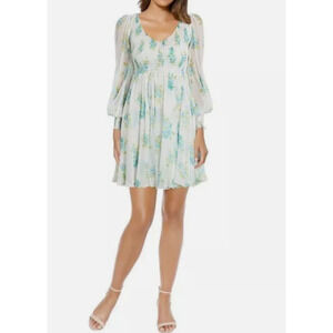 Zimmermann Smocked Silk Floral Mini Dress Size 0 (US 4) Long Sleeve FC411